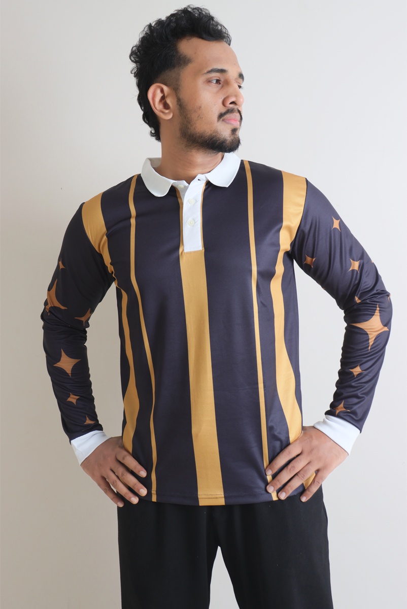 Men’s Midnight Luxe Striped Long-Sleeve Polo Shirt